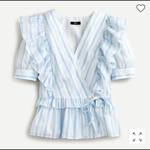 NWT J. Crew Blue Striped Wrap Top. Size Small. Gorgeous Details. Flattering Fit
